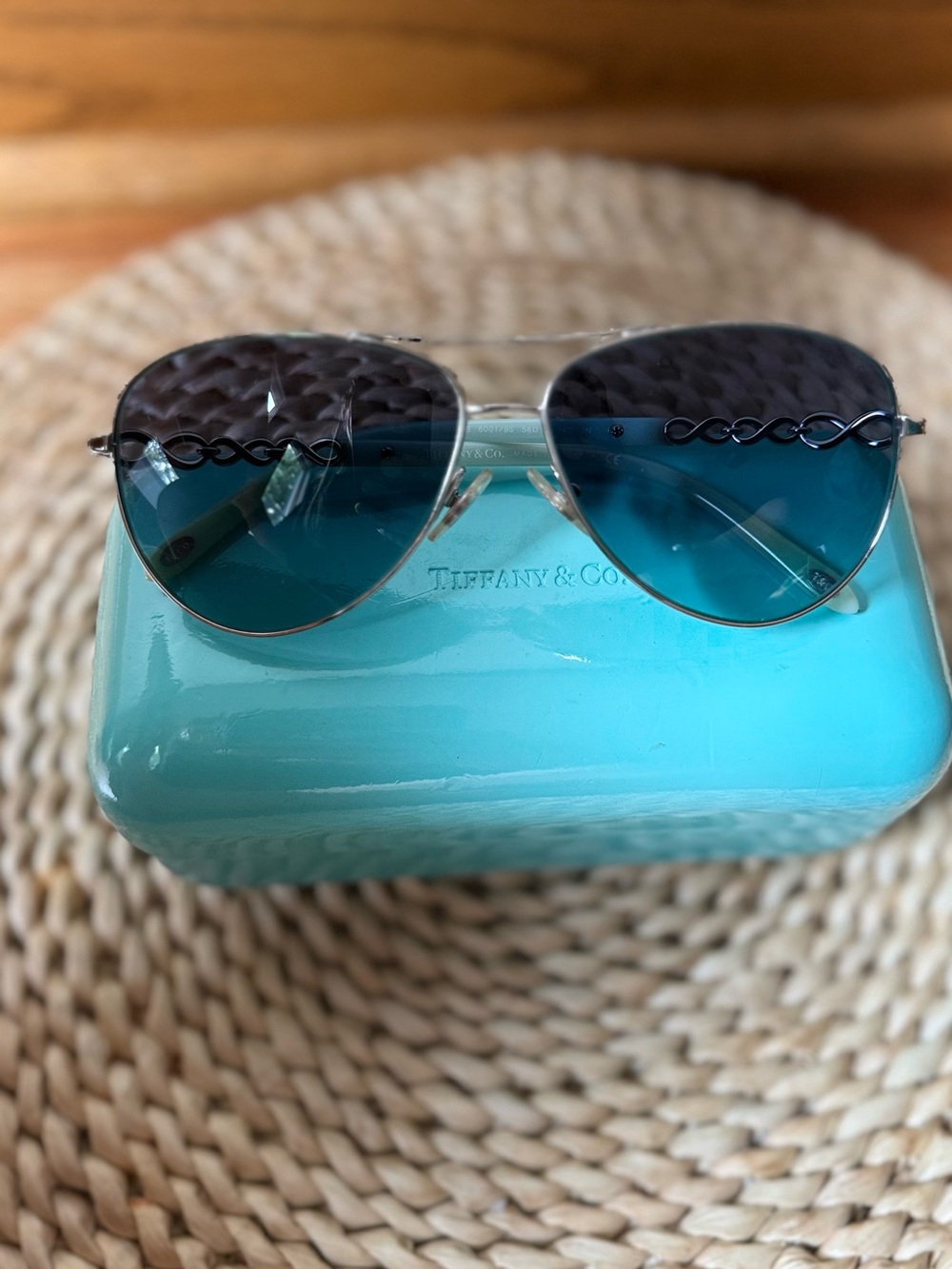 Tiffany & Co. Teal Gradient Aviator Sunglasses with Silver Frame